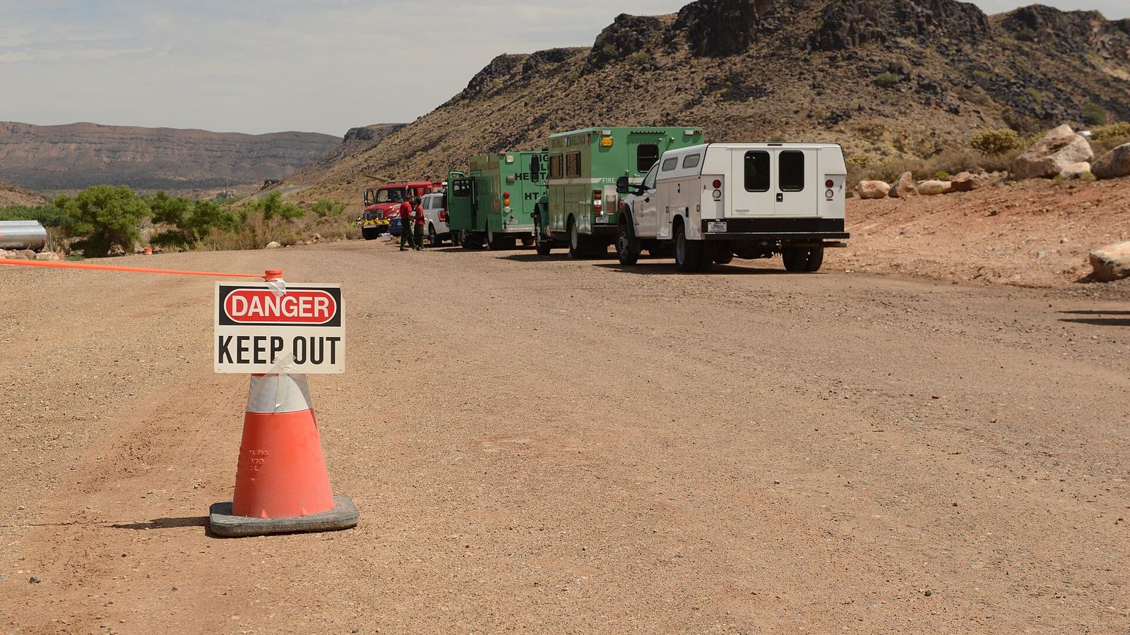 A sign warns the public to stay out of a temporary Helitack base set up at the Gunlock Reservoir and State Park. Helitack crews are teams of