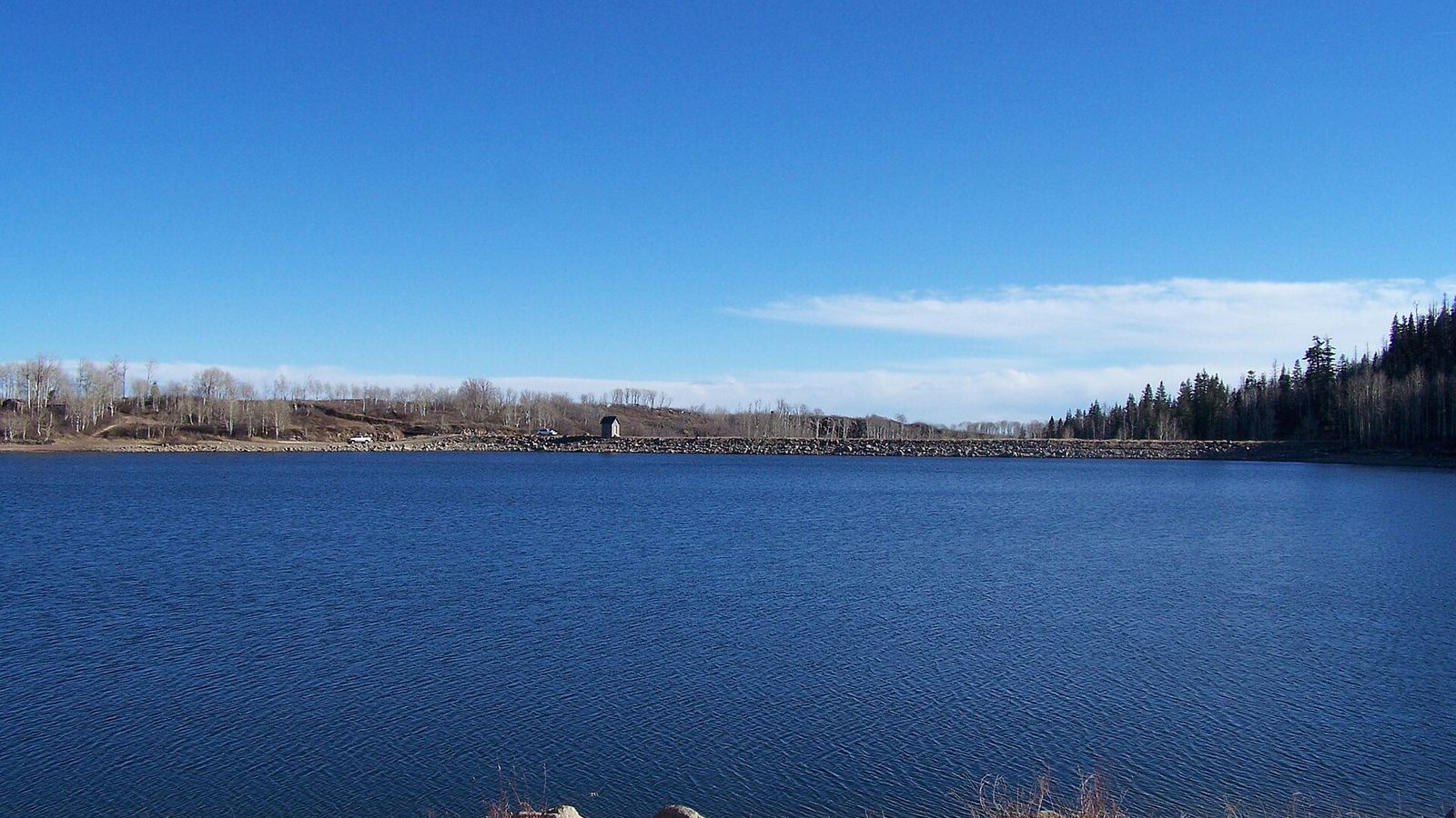 Kolob Reservoir, Utah, USA, looking SSE towards dam.