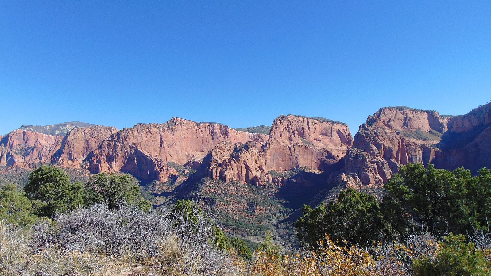 Kolob Canyons (Horse Ranch Mountain, Paria Point, Beatty Point, Nagunt Mesa, and Timber Top Mountain) from Timber Creek Overlook Trail in Zi