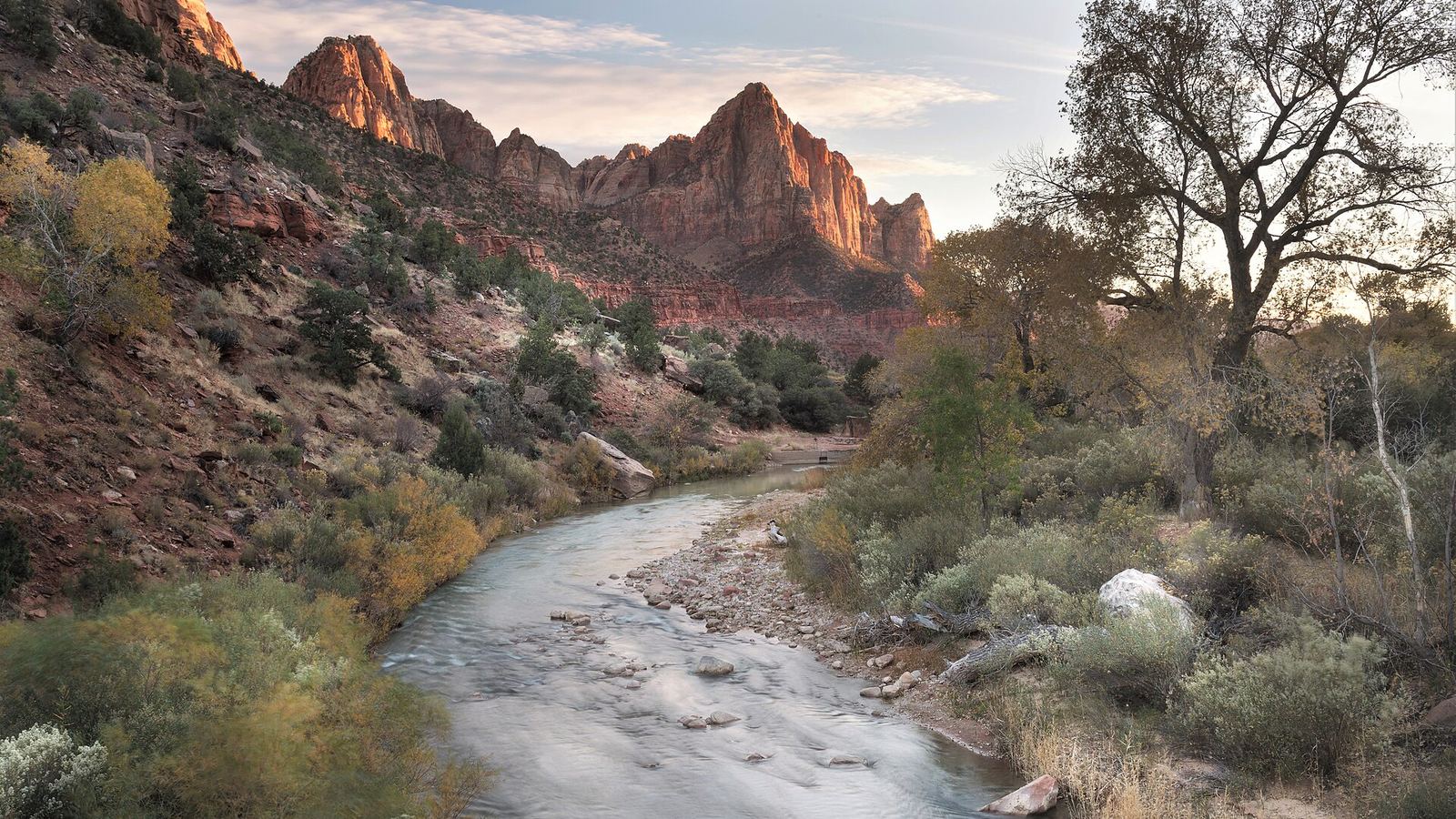 The Watchman and Virgin River in Zion National Park, Utah